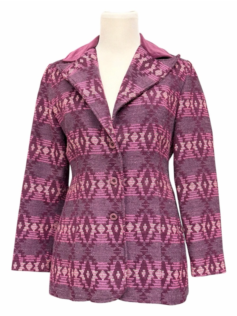 Vintage Country Set Tapestry Blazer, Purple Pink, Velvet Collar Small, Southwest